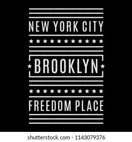 Vector retro illustration on the theme of Brooklyn. Urban style. Freedom place.  Stylized vintage white typography, banner, flyer, postcard, t-shirt graphics, poster, print.