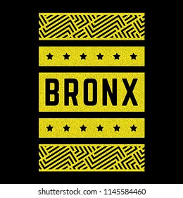 Vector retro illustration on the theme of Bronx. Urban style. Stylized vintage yellow grunge typography, banner, flyer, postcard, t-shirt graphics, poster, print.