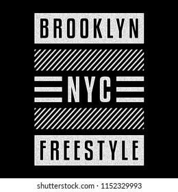 Vector retro illustration on the theme of Brooklyn. Urban. Freestyle. Stylized vintage white grunge typography, banner, flyer, postcard, t-shirt graphics, poster, print.