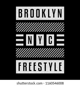 Vector retro illustration on the theme of Brooklyn. Urban. Freestyle. Stylized vintage white grunge typography, banner, flyer, postcard, t-shirt graphics, poster, print.