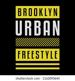 Vector retro illustration on the theme of Brooklyn. Urban. Freestyle. Stylized yellow white grunge typography, banner, flyer, postcard, t-shirt graphics, poster, print.