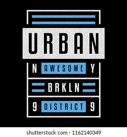 Vector retro illustration on the theme of Brooklyn. Urban. Stylized vintage blue grunge typography, banner, flyer, postcard, t-shirt graphics, poster, print.