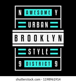 Vector retro illustration on the theme of Brooklyn. Urban style. Stylized vintage turquoise grunge typography, banner, flyer, postcard, t-shirt graphics, poster, print.