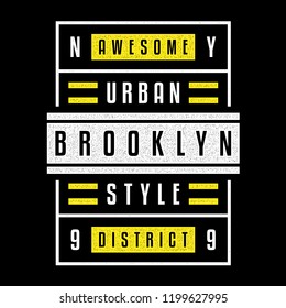 Vector retro illustration on the theme of Brooklyn. Urban style. Stylized vintage yellow grunge typography, banner, flyer, postcard, t-shirt graphics, poster, print.