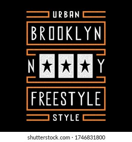 Vector retro illustration on the theme of Brooklyn. Urban. Star. Freestyle. Stylized vintage white grunge typography, banner, flyer, postcard, t-shirt graphics, poster, print.