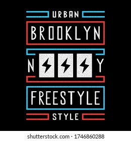Vector retro illustration on the theme of Brooklyn. Urban. Freestyle. Stylized vintage white grunge typography, banner, flyer, postcard, t-shirt graphics, poster, print.