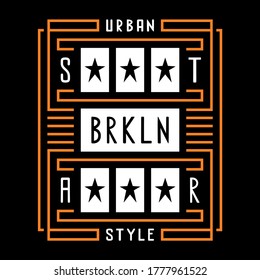Ilustración vectorial sobre el tema de Brooklyn. Estilo urbano. Estrella. Tipografía blanca vintage estilizada, gráficos de camisetas, afiche, impresión.