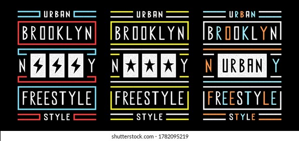 Vektorretro-Illustration zum Thema Brooklyn. Urban. Modern. Stilvolle Vintage Grunge weiße Typografie, T-Shirt-Grafik, Poster, Druck.
