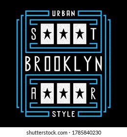 Vector retro illustration on the theme of Brooklyn. Urban style. Star. Stylized vintage white typography, t-shirt graphics, poster, print.