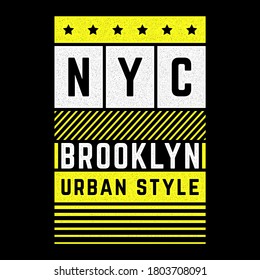 Vector retro illustration on the theme of Brooklyn. Urban. Modern. Stylized vintage grunge white typography, t-shirt graphics, poster, print.