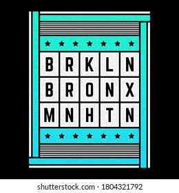 Vector retro illustration on the theme of Brooklyn. Urban. Modern. Stylized vintage grunge white typography, t-shirt graphics, poster, print.