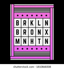 Ilustración vectorial sobre el tema de Brooklyn. Urbano. Moderno. Tipografía de color blanco inmaculado, gráficos de camisetas, afiche, impresión.