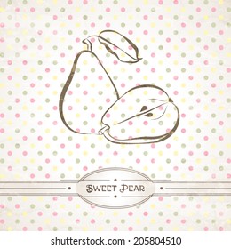 Vector retro illustration of the pears against polka dot background