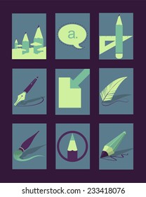 Vector Retro Illustrations Collection: Pencil, Pen and Brush 