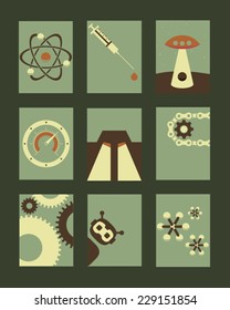 Vector Retro Illustrations Collection: Technology and Science 
