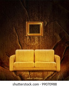 vector retro interior with couch and the frame on the wall