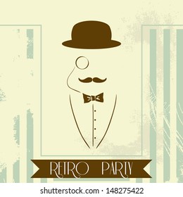 Vector Retro Invitation Card for Party with Silhouette Man