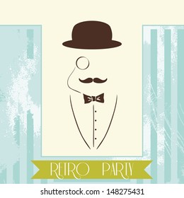 Vector Retro Invitation Card for Party with Silhouette Man