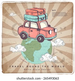 Vector Retro Isolated Travel car can be used as a greeting card