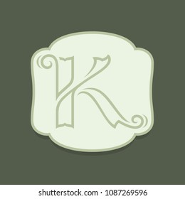 Vector retro K letter logo design inside light green budget