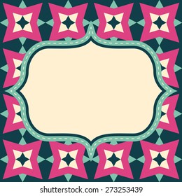  vector retro label layout on abstract geometric seamless pattern