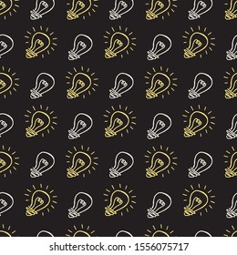 Vector Retro Lamp Doodles in Black Background Pattern