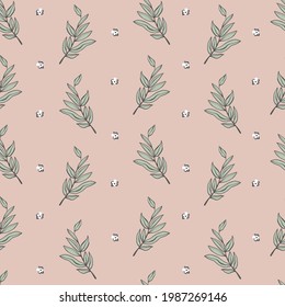 Vector retro leaf and small wild flower illustration motif seamless repeat pattern digital file pattern artwork fashion home decor print fabric textile