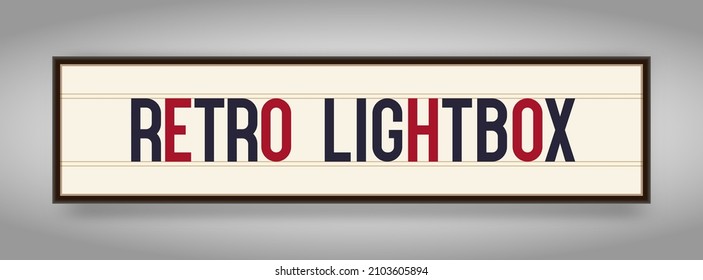 Vector retro lightbox banner, vintage billboard or bright signboard with changeable letters on grunge background. 10 eps