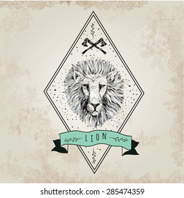 Vector retro lion head design illustration, vintage  logo. Vintage label