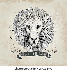 Vector retro lion head design illustration, vintage  logo. Vintage label