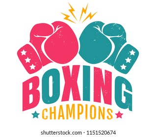 Vector retro logo for a boxing with two gloves. Vintage emblem for boxing champions.