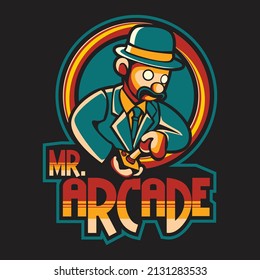 Vector retro logo illustration of people playing games