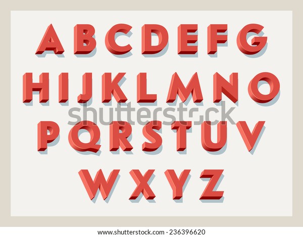 レトロな3dアルファベットのベクター画像 明るい背景にビンテージ赤のボリュームシンボード文字と影付き のベクター画像素材 ロイヤリティフリー