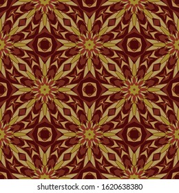 Vector retro mandala seamless pattern in red and gold. Ideal for printing on fabric or paper, carpet.