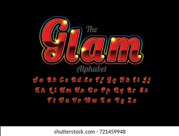 Vector of retro metallic font and alphabet