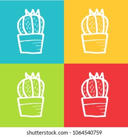 Vector Retro of Mexican Cactus Cacti Succulent Desert Nature Plant with Blue, Yellow, Green, Red. Flat Line Icon Logo, Sign, Symbol, Object. Graphic Design Element, Illustration, Poster, Print.