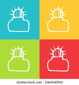 Vector Retro of Mexican Cactus Cacti Succulent Desert Nature Plant with Blue, Yellow, Green, Red. Flat Line Icon Logo, Sign, Symbol, Object. Graphic Design Element, Illustration, Poster, Print.