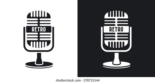 Vector retro microphone icon. Two-tone version on black and white background