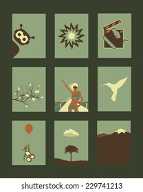 Vector Retro Minimal Illustrations Set: Natural and Abstract Illustrations 