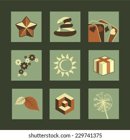 Vector Retro Minimal Illustrations Set: Objects and Natural Backgrounds 