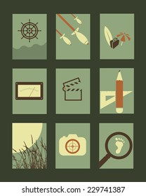 Vector Retro Minimal Illustrations Set: Objects and Natural Backgrounds