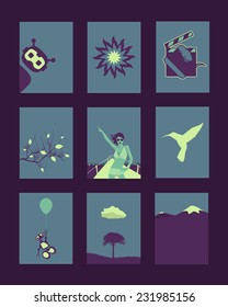 Vector Retro Minimal Illustrations Set: Natural and Abstract Illustrations 