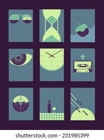 Vector Retro Minimal Illustrations Set: Objects and Natural Backgrounds 