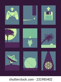 Vector Retro Minimal Illustrations Set: Objects and Natural Backgrounds 