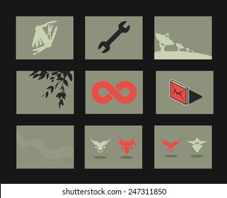 Vector Retro Minimal Illustrations Set: Objects and Natural Backgrounds 