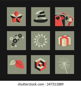 Vector Retro Minimal Illustrations Set: Objects and Natural Backgrounds 