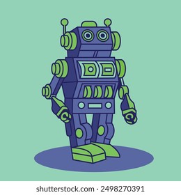 Vector retro model of a robot. vector vintage robot toy isolated on white background. retro model of a robot