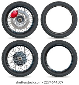 Vector Retro Motorcycle Wheels with Black Disk isolated on white background