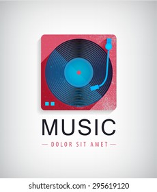 Vector retro music logo, icon with vinyl disk