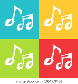 Vector Retro of Music Note Play Sound Song Melody Key with Blue, Yellow, Green, Red. Flat Line Icon Logo, Sign, Symbol, Object. Graphic Design Element, Illustration, Poster, Print.